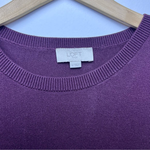 LOFT Maroon Crewneck Sweater with Plaid Shirt Tail Detail - Size Medium Cardigan - Picture 2 of 5